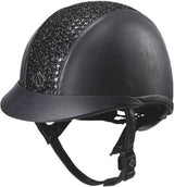 Black helmet with decorative headband on a white background
