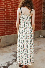 Lucky & Blessed Midikleid mit Kaktus- und Cowboy-Print in Creme