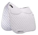 White quilted saddle pad with a visible brand logo on a white background