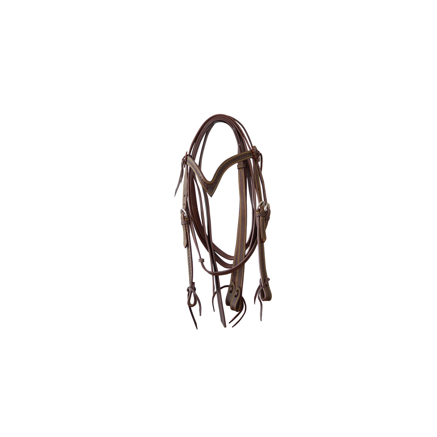 Lakota western bridle V browband with basket or flower tooling BR00089