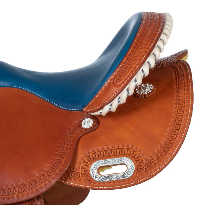 Pool's colored seat blue 5020 barrel saddle SE 0075B