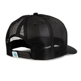 Black mesh cap with a small logo on the strap against a white background