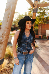 Lucky & Blessed donkergewassen laser western vest met concho-details en knoopsluiting